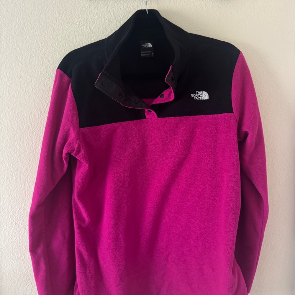 The North Face Magenta and Black Snap-Front Fleece Pullover